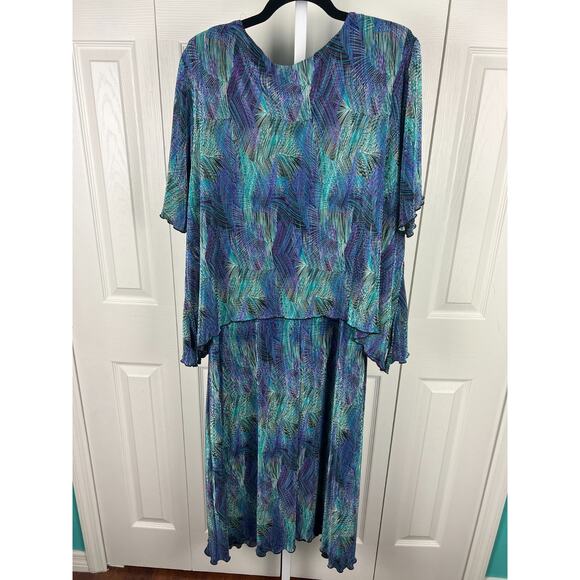 Connected Apparel Blue Green Tiered Flowy Colorful Event Wedding Guest Dress 2X - Picture 7 of 8